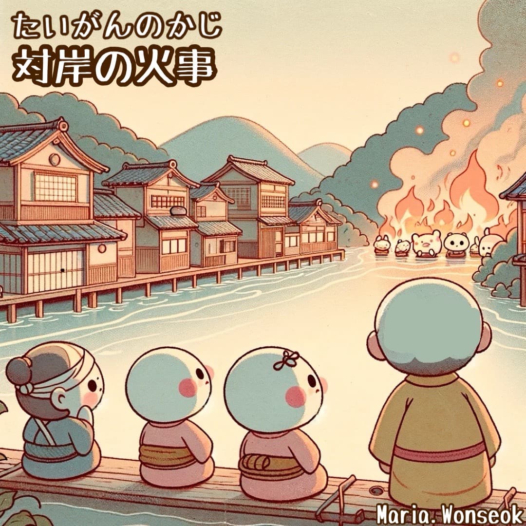 対岸の火事 (맞은편 강가의 불) | A fire on the other side of the river.