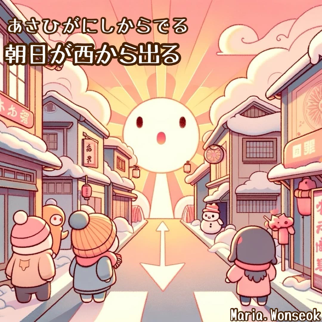 朝日が西から出る (아침 해가 서쪽에서 뜬다) | The morning sun rises in the west.